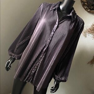 Ro & De Metallic Gun Metal Gray Oversized Pleated Top